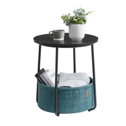 Sidebord - rundt hj�rnebord med stofkurv - sort �45 x H50 cm