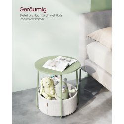 Sidebord - rundt hj�rnebord med stofkurv - gr�n �45 x H50 cm