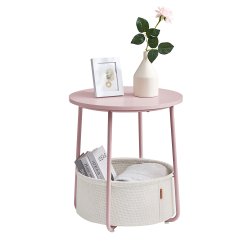 Sidebord - rundt hjrnebord med stofkurv - pink 45 x H50 cm