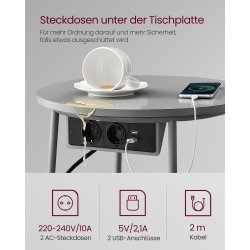 Sidebord - rundt hjrnebord med strmstik - gr 45 x H50 cm