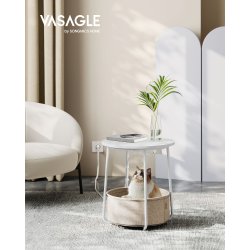 Sidebord - rundt hjrnebord med strmstik - hvid 45 x H50 cm