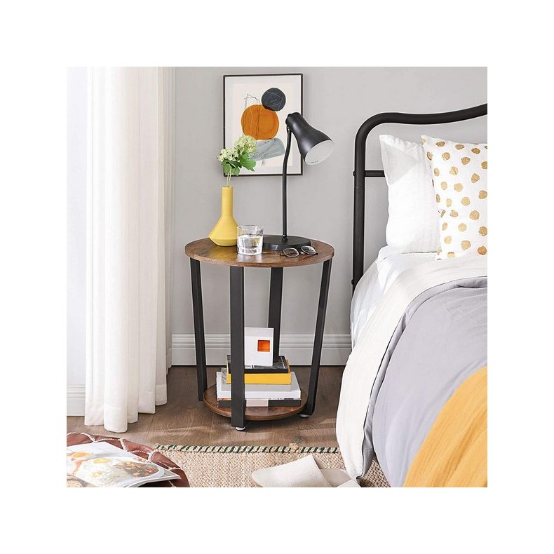 Sidebord - rundt i industrielt design - rustik brun  50 x 57