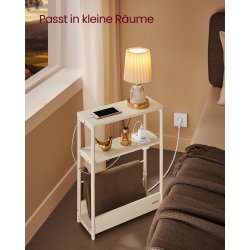 Sidebord med strmstik - smal slank sengebord - creme hvid