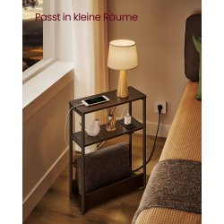 Sidebord med strmstik - smal slank sengebord - sort