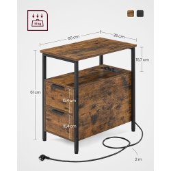 Sengebord med strmstik - natbord - rustik brun sidebord