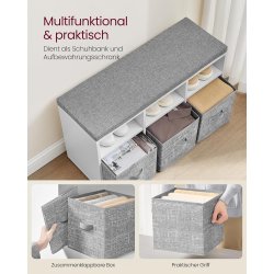 Skob�nk med skorum  - siddeb�nk med opbevaring - gr� og hvid