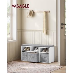 Skob�nk med skorum  - siddeb�nk med opbevaring - gr� og hvid