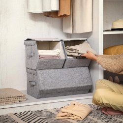 Opbevaringskasser - 3 stabelbare opbevaringssker - gr stof