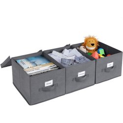 Opbevaringskasser - 3 foldbare stof�sker med l�g - gr� 40x30x25