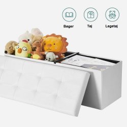 Entrebnk - siddebnk med kiste 110 x 38 x 38 - hvid kunstlder