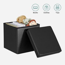 Puf med kiste - skammel med opbevaring 38 x 38 x 38 - sort kunstl�der