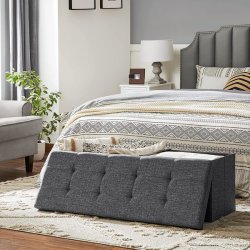 Entrebnk - siddebnk med kiste 110 x 38 x 38 - mrkegr stof