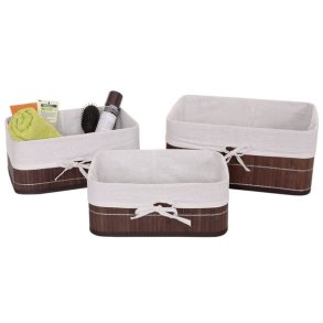 Opbevaringskurve i bambus - st med 3 kurve/kasser til hylde opbevaring  ~ Brun