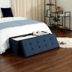 Bnk med kiste - siddebnk med opbevaring 110 x 38 x 38 - marinebl