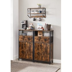 Sk�nk med skab og skuffe - rustik brun opbevaringsskab 60x30x108