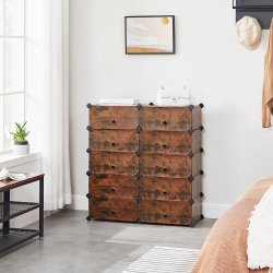 Skoskab i plast - rektangul�rt opbevaringsskab med 10 rum - rustik brun