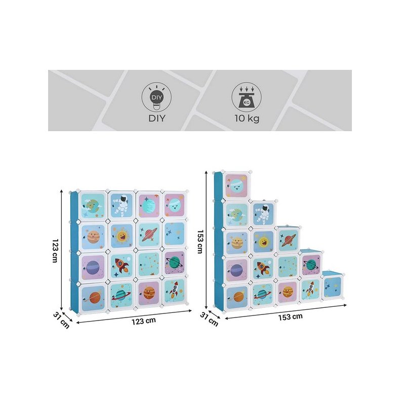 Opbevaringsskab - kubisk skab i plastik - plastikskab med 16 rum