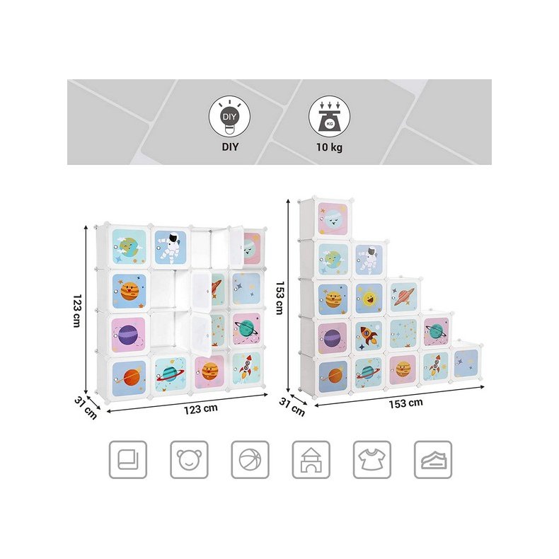 Opbevaringsskab - kubisk skab i plastik - plastikskab med 16 rum