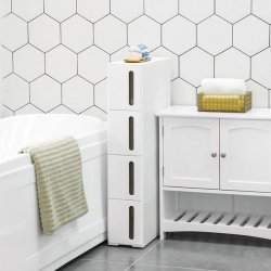 Opbevaringsvogn - smal hvid rullevogn med 4 skuffer 45x17x84