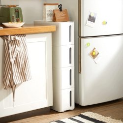 Opbevaringsvogn - smal hvid rullevogn med 4 skuffer 45x17x84