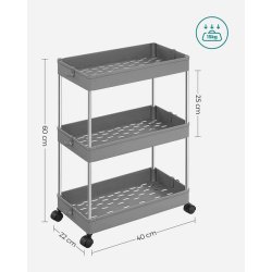 Rullevogn - gr opbevaringsvogn med 3 hylder 40 x 22 x 60