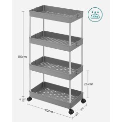 Rullevogn - gr opbevaringsvogn med 4 hylder 40 x 22 x 86