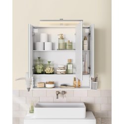 Badevrelsesskab - overskab - spejlskab med strmstik - hvid