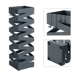 Paraplyholder med kroge og drypbakke - gr� paraplystativ