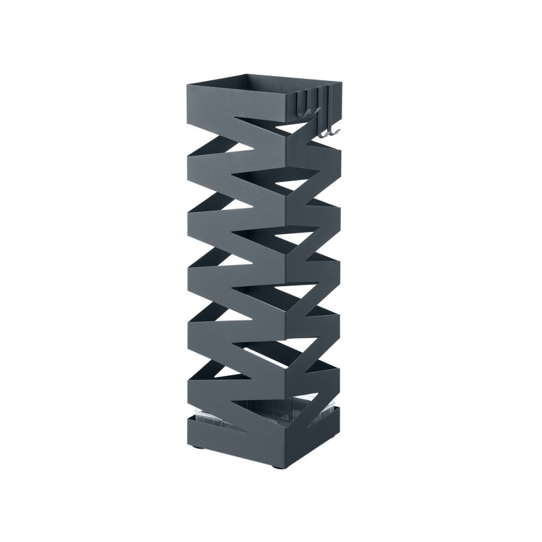 Paraplyholder med kroge og drypbakke - gr� paraplystativ
