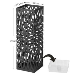 Paraplyholder med kroge og drypbakke - sort paraplystativ