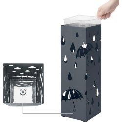 Paraplystativ med kroge og drypbakke - antracit paraplyholder