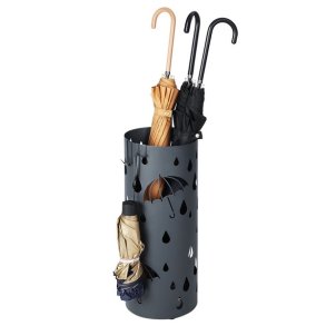 Paraplystativ med kroge og drypbakke - gr� paraplyholder