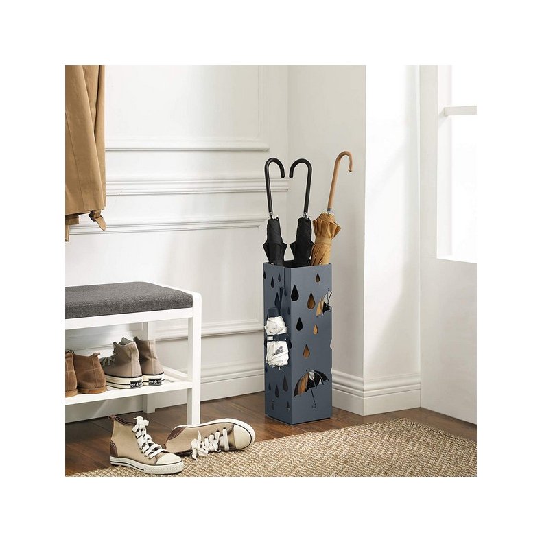 Paraplystativ med kroge og drypbakke - antracit paraplyholder