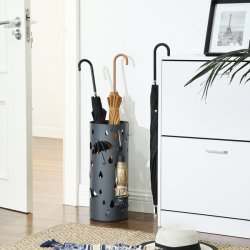 Paraplystativ med kroge og drypbakke - gr� paraplyholder