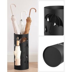 Paraplystativ med kroge og drypbakke - sort paraplyholder