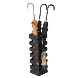 Paraplyholder med kroge og drypbakke - sort paraplystativ