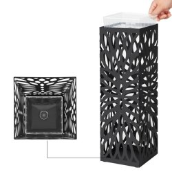 Paraplyholder med kroge og drypbakke - sort paraplystativ