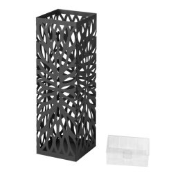 Paraplyholder med kroge og drypbakke - sort paraplystativ