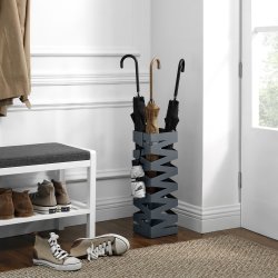 Paraplyholder med kroge og drypbakke - gr� paraplystativ