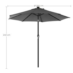 Haveparasol 3 M med LED-lys - rund  300 cm parasol - gr