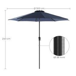 Haveparasol 3 M med krank - rund  300 cm parasol - bl