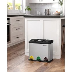 Pedal skraldespand - pedalspand med l�g - 24L (3x8L) s�lv metal