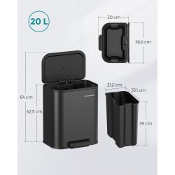 Skraldespand 20 liter - pedalspand med soft close l�g - sort