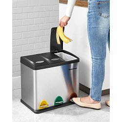 Pedal skraldespand - pedalspand med l�g - 24L (3x8L) s�lv metal