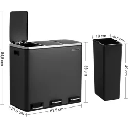 Skraldespand - pedalspand med soft close lg - 54L (3x18) sort