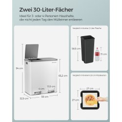 Skraldespand - pedalspand med soft close lg - 2x30L hvid