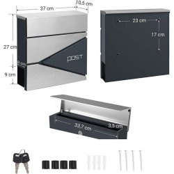 Brevkasse med avisr�r - v�gh�ngt postkasse - antracit/s�lv