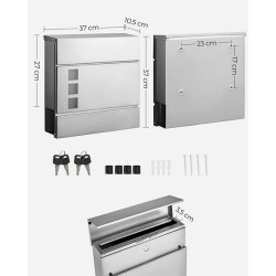 Brevkasse med avisr�r - v�gh�ngt postkasse - rustfrit st�l