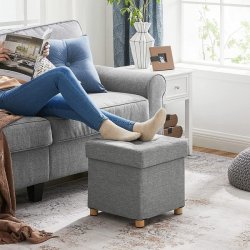 Puf med kiste - skammel med opbevaring 38 x 38 x 40 - lysegr