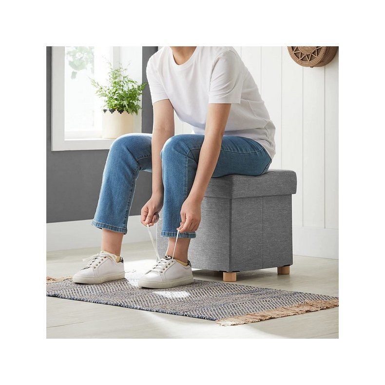 Puf med kiste - skammel med opbevaring 38 x 38 x 40 - lysegr